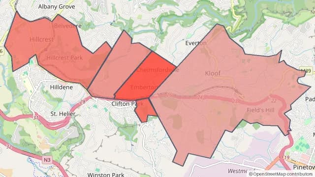 Map of areas affected by the power outage around Chelmsfordville