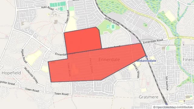 Map of areas affected by the power outage around Ennerdale Ext 3