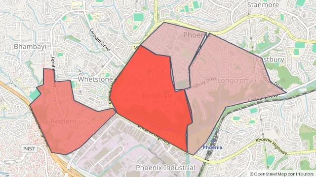 Map of areas affected by the power outage around Longcroft
