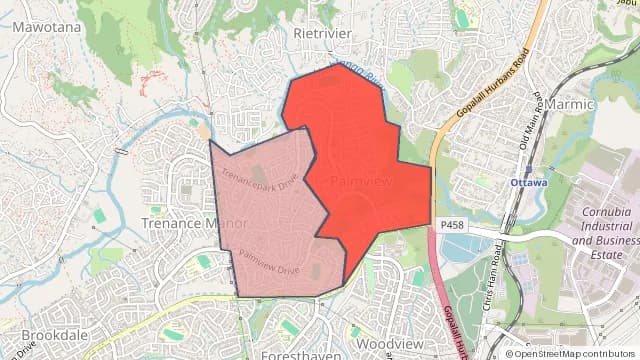 Map of areas affected by the water outage around Palmview