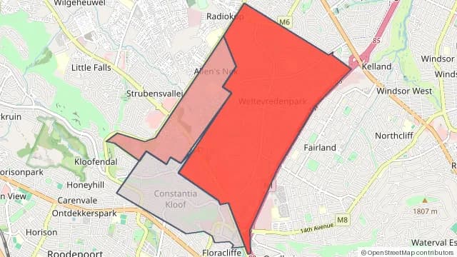 Map of areas affected by the power outage around Allen's Nek