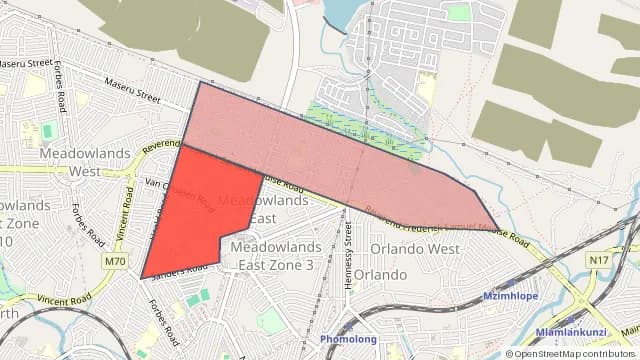 Map of areas affected by the water outage around Meadowlands East Zone 1