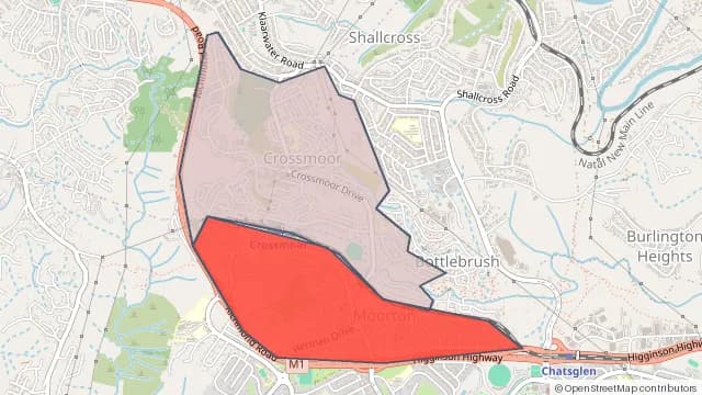 Map of areas affected by the power outage around Crossmoor
