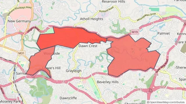 Map of areas affected by the power outage around Chiltern Hills
